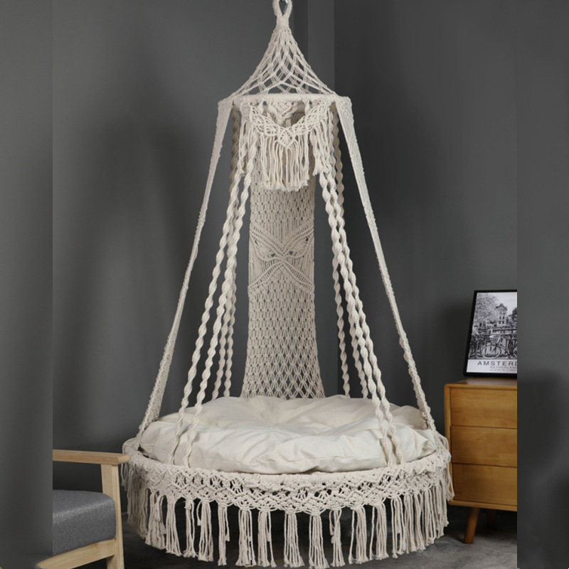 handwoven cotton round swing chair indoor outdoor bohemian macrame hammocks