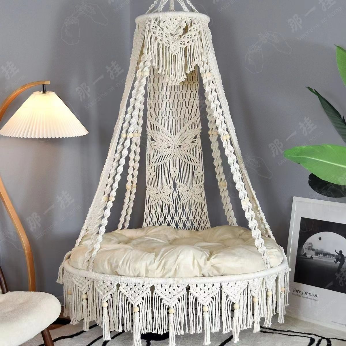 handwoven cotton round swing chair indoor outdoor bohemian macrame hammocks