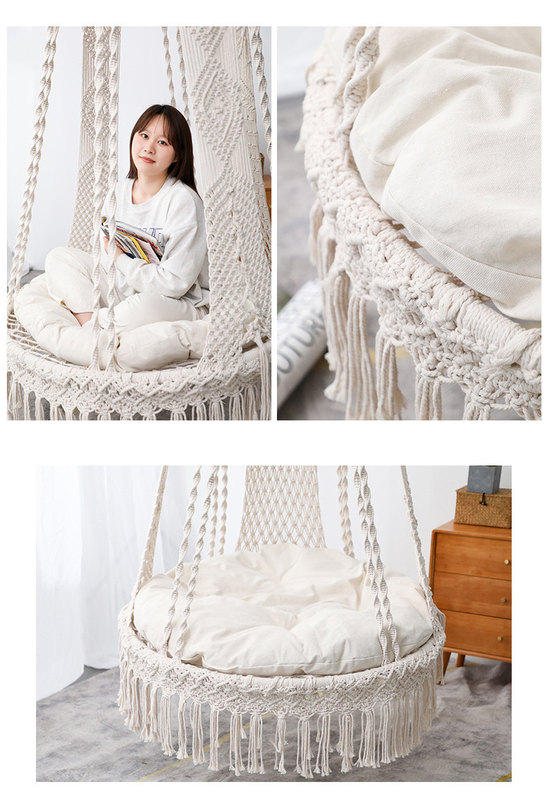 handwoven cotton round swing chair indoor outdoor bohemian macrame hammocks