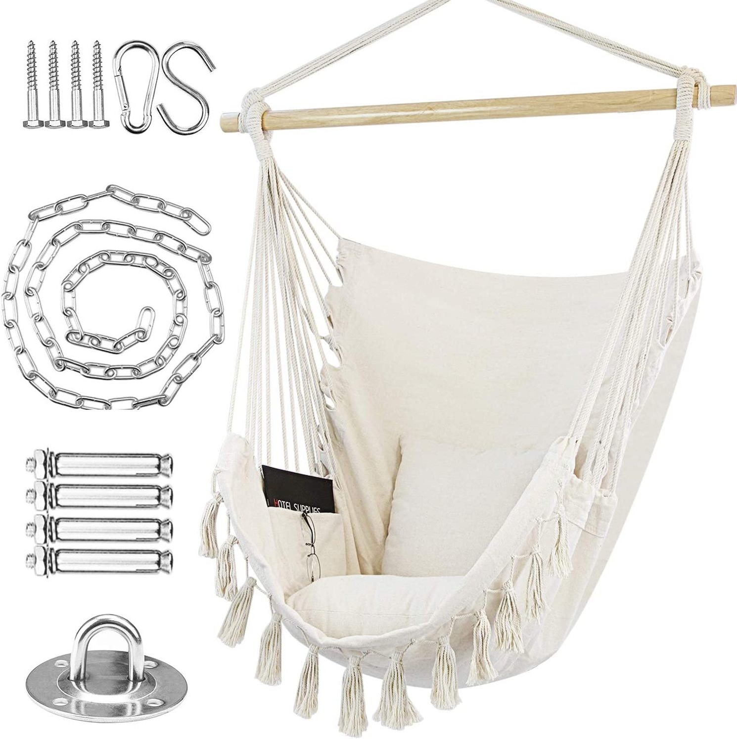 Hammock Chair Swing with Hardware Kit, Hanging Macrame Chair Cotton Canvas