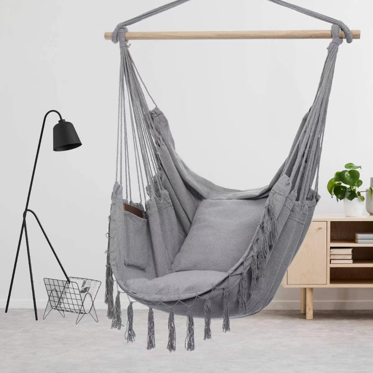 Hammock Chair Swing with Hardware Kit, Hanging Macrame Chair Cotton Canvas