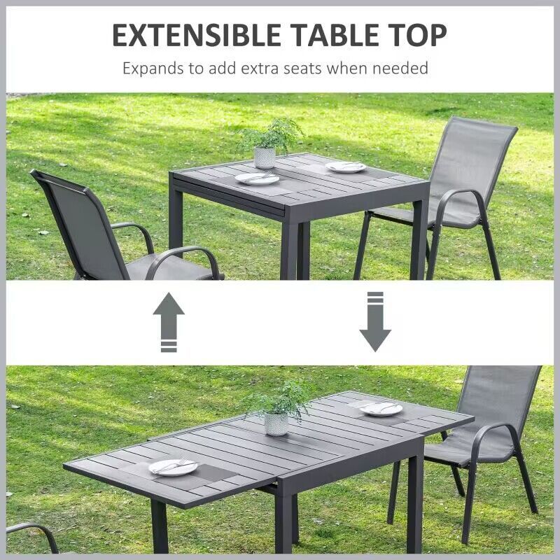 Aluminum Extendable Dining Table Outdoor Slat Table for 4-6 Person Rectangular Lawn Garden Bistro Patio Table