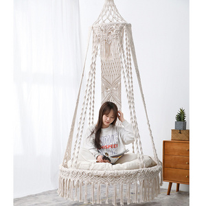 Bohemian handwoven cotton round swing chair indoor outdoor macrame hammocks