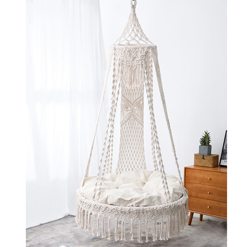 handwoven cotton round swing chair indoor outdoor large size bohemian macrame hammocks