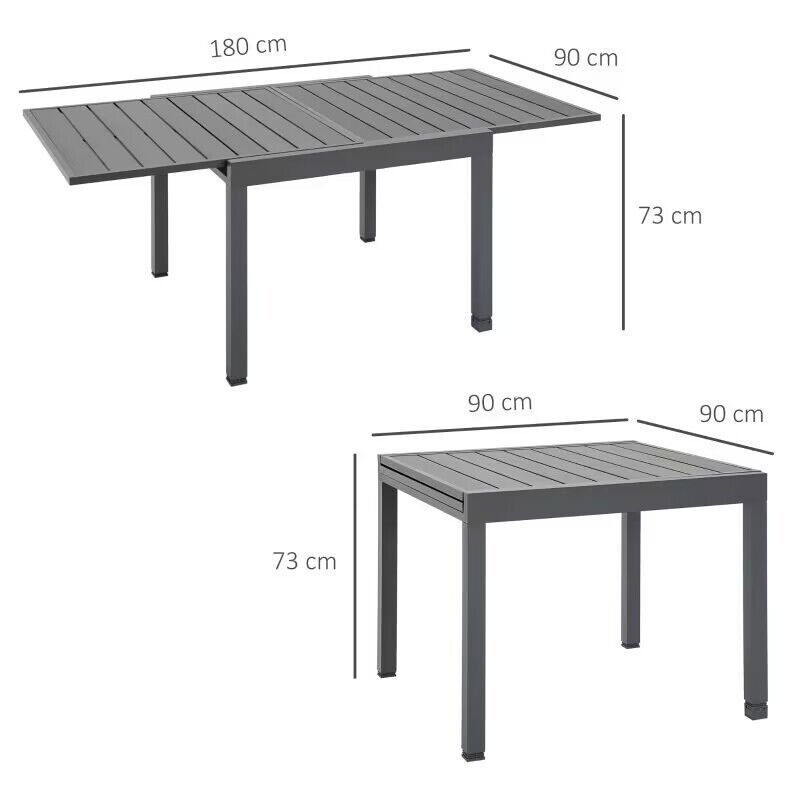 Aluminum Extendable Dining Table Outdoor Slat Table for 4-6 Person Rectangular Lawn Garden Bistro Patio Table