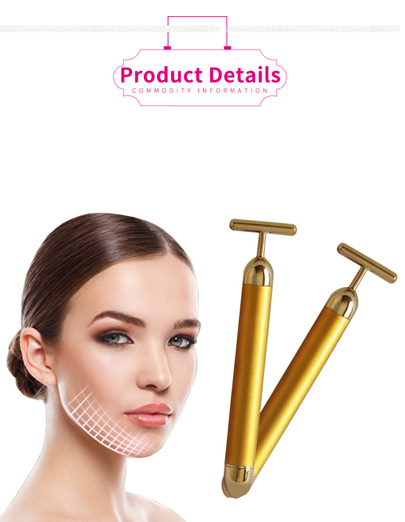 2021 24k Gold Energy Beauty Bar Vibrating T Shape Electric Face Massager facial skin care lifting beaut y device eye massage