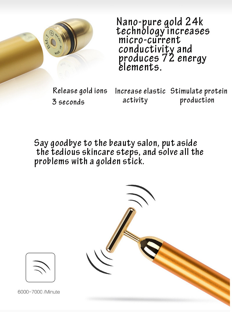 Custom 2 In 1 Energy Beauty Bar Face Massager 24K Golden Pulse Vibrating Face Massager Facial Lift Tool Electric 3D Roller