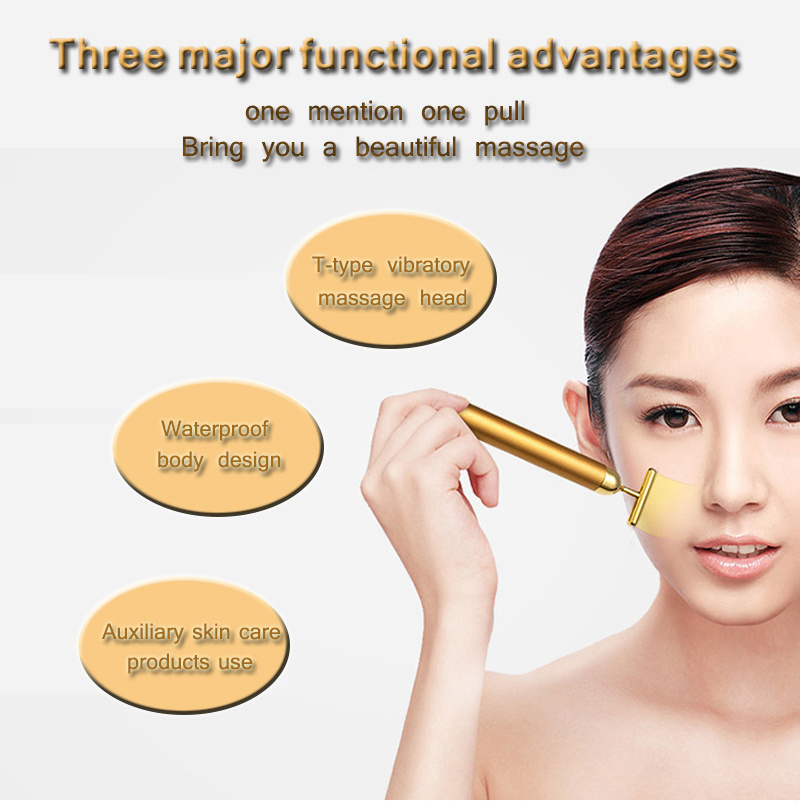 2021 24k Gold Energy Beauty Bar Vibrating T Shape Electric Face Massager facial skin care lifting beaut y device eye massage