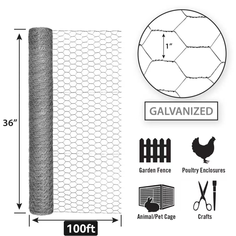 Chicken Wire Fencing,36 Inch x 100 Feet Metal Floral Chicken Wire Fence, Hardware Cloth Netting for Chicken Coop Rabbit Cage