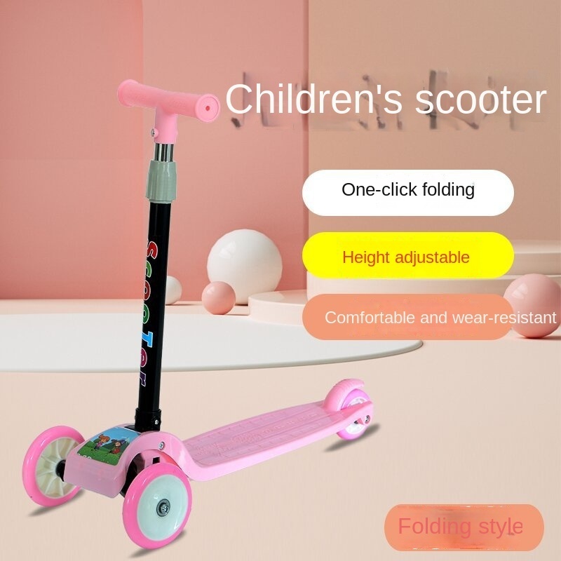 Children's Three-in-One Scooter Can Sit and Ride One-Click Folding Walker Car