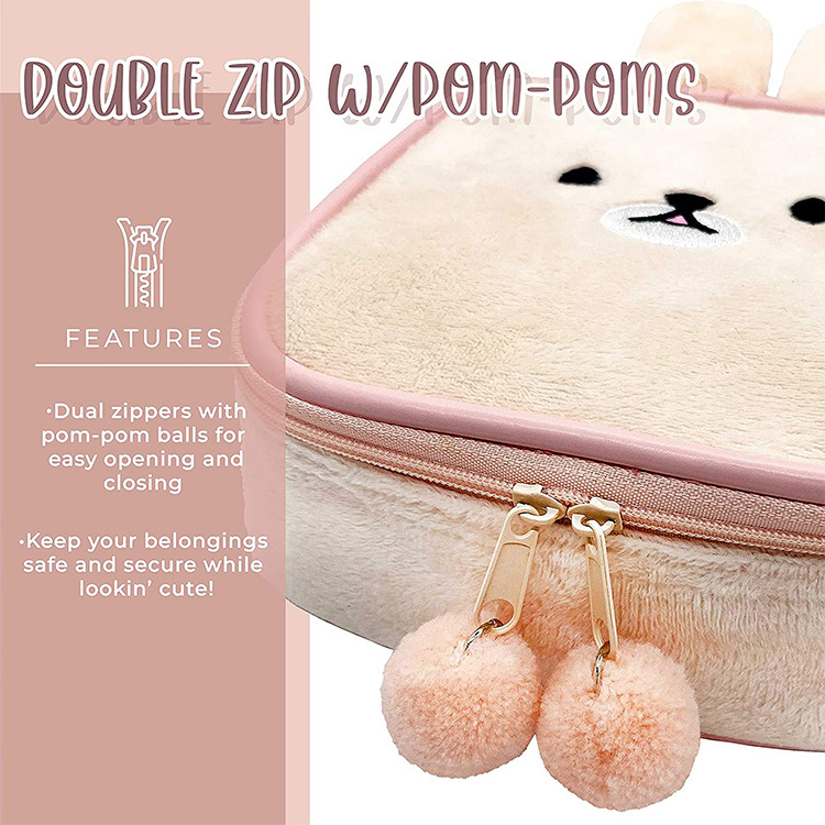 Cute Animal Custom Cosmetic Bag Pink Velvet Makeup Bag Travel Home Storage Inner Pocket 2021 Small Plush Pouch Bag Women Girls