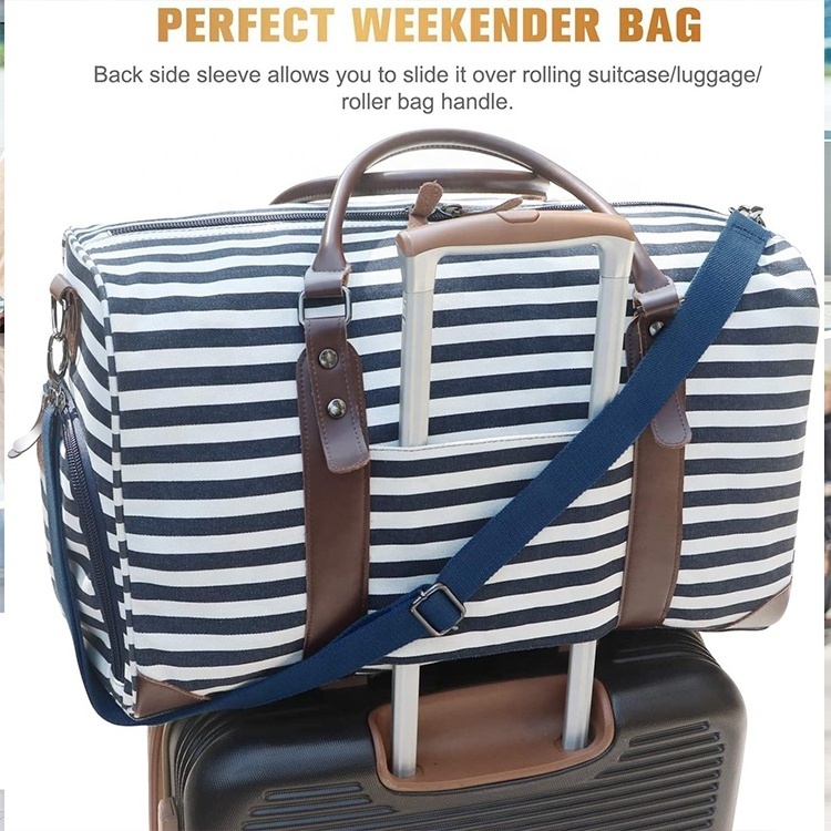 Canvas Duffle Bag Luxury Custom Pattern Overnight Cabin Weekend Bag Sublimation Striped Foldable Duffle Bag