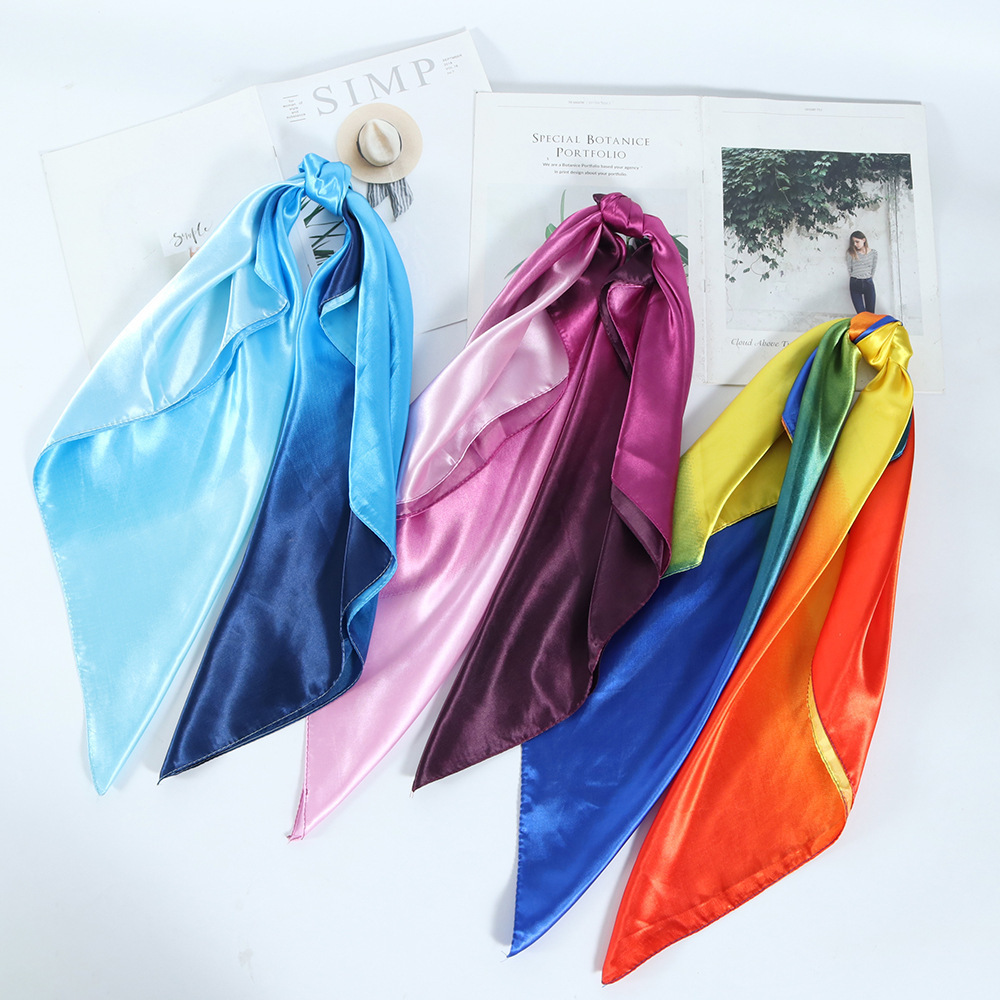 2023 Solid Color Head Scarf Black Square 90*90 Silk Foulard Satin Bandana Cheveux Neckerchief Hijab For Woman Hair Scarf