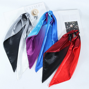 2023 Solid Color Head Scarf Black Square 90*90 Silk Foulard Satin Bandana Cheveux Neckerchief Hijab For Woman Hair Scarf