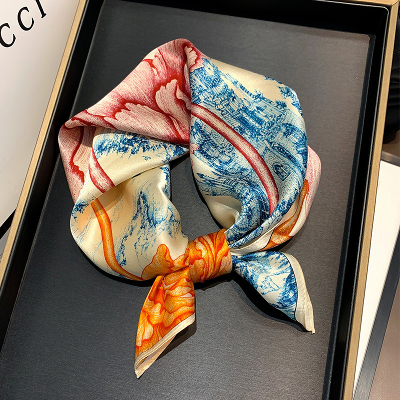 2022 New design Luxury Summer Style Airline scarf Gradient Color Luxury Fashion Custom Design Square 53x53CM Silk Scarf