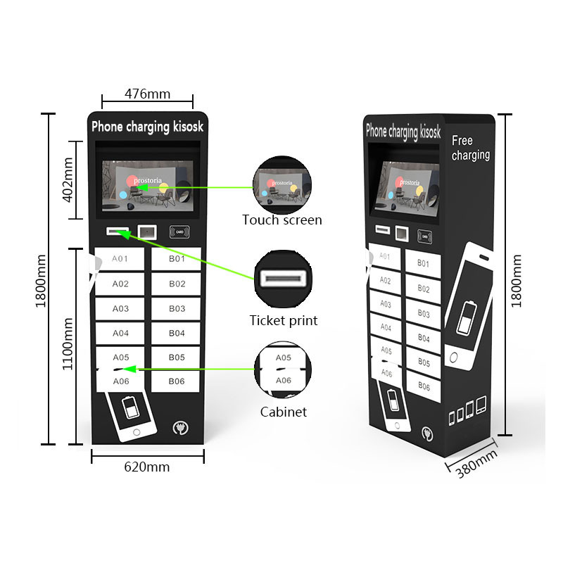 32 Inch Mobile Cell Phone Charger Multifunction NFC Power Bank Sharing Phone Charging Station Kiosk With Lockers