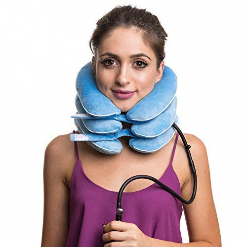 3 Layers Soft Flannel Inflatable Adjustable Neck Stretcher Collar Cervical Neck Traction Device