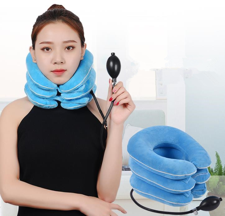 3 Layers Soft Flannel Inflatable Adjustable Neck Stretcher Collar Cervical Neck Traction Device