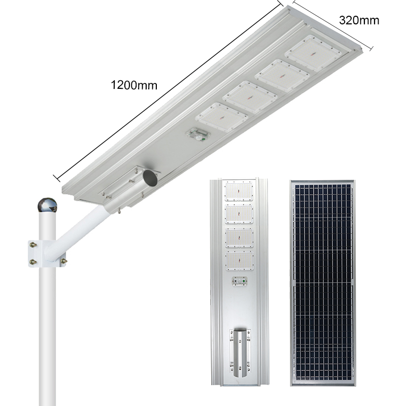 High Lumen 100W-150W All-In-One Aluminum Solar Street Light Waterproof IP65 Warm White 6000K Remote Outdoor Roads DC Power