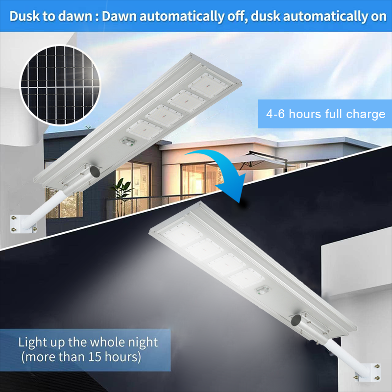 High Lumen 100W-150W All-In-One Aluminum Solar Street Light Waterproof IP65 Warm White 6000K Remote Outdoor Roads DC Power