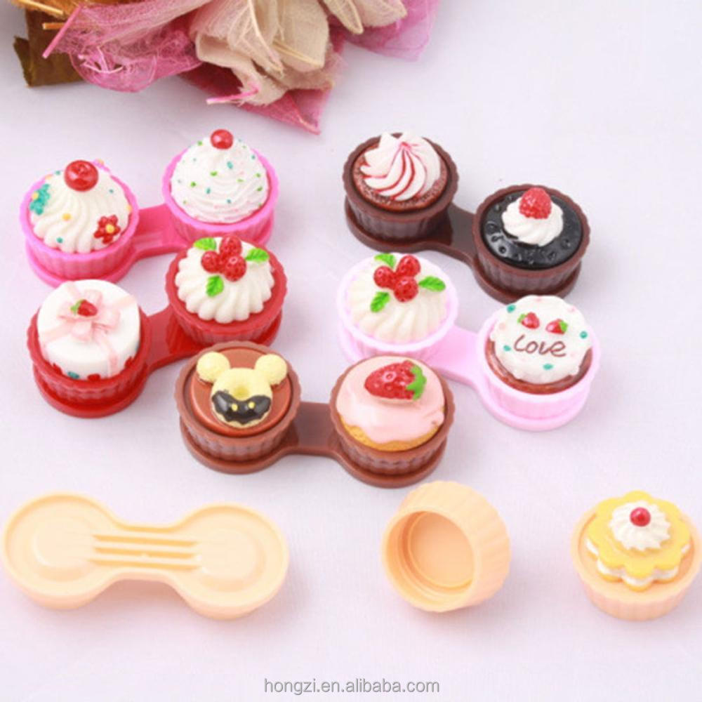 Portable Cartoon Cute Cream Cake Travel Glasses Contact Lenses Box Contact Lens Case for Eyes Care Kit Holder Container