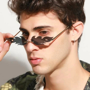 Fashion Rimless Men Sunglasses Women Trendy Fire Flame Sun Glasses Female Male Vintage Black Mirror Shades Metal Oculos De Sol