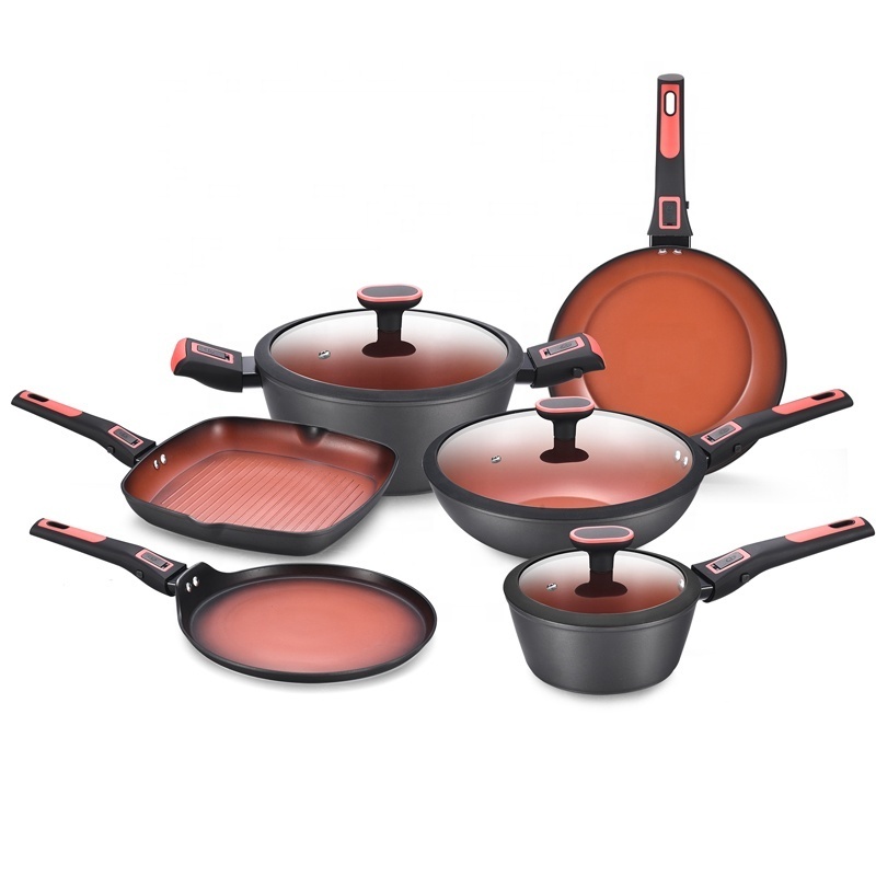 marble coating non stick pans set  non stick cookware set with removable handle