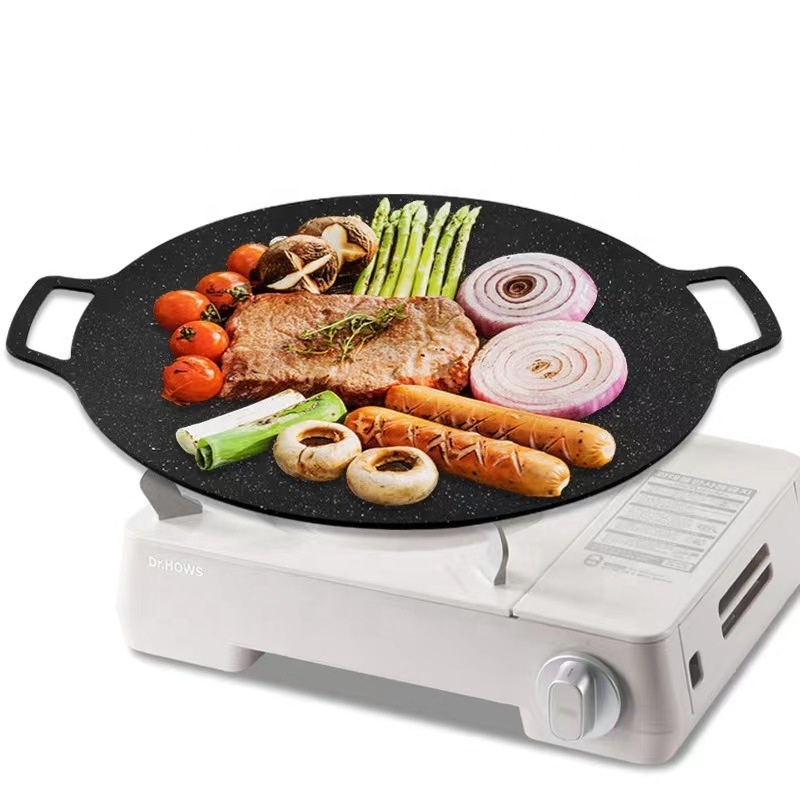 Stone healthy korean style grill pan 2.5mm cast iron non stick grill pan for camping Cookware