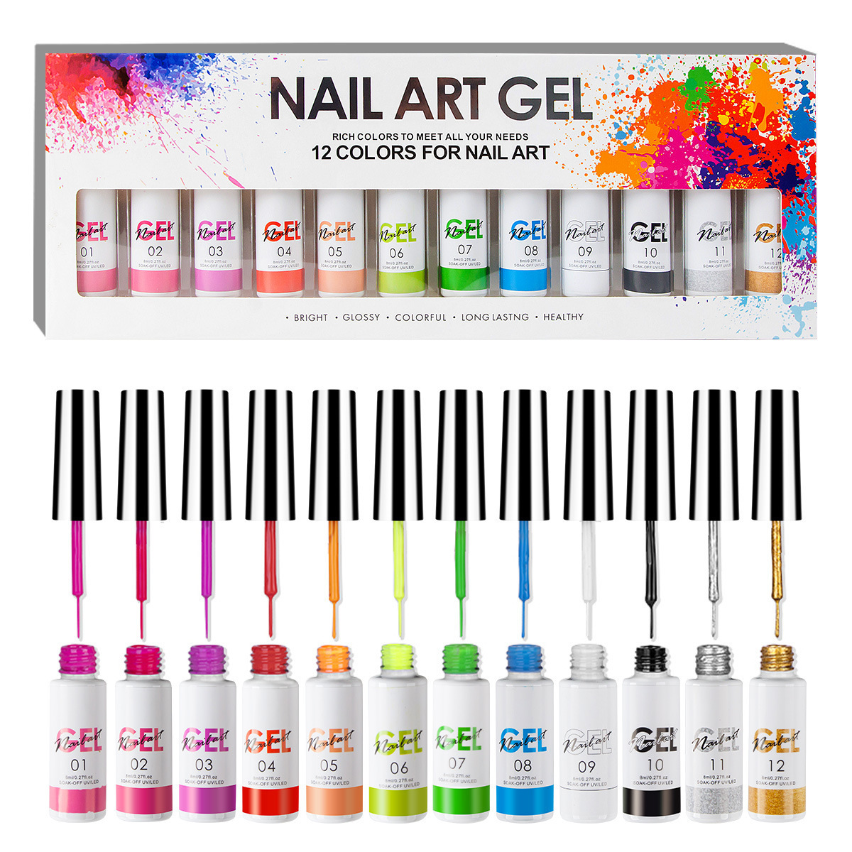 12 Colors New  Nail Art Gel Kit 3D Spray Painting Uv Gel Polish Liner Set For Salon Nail Beauty