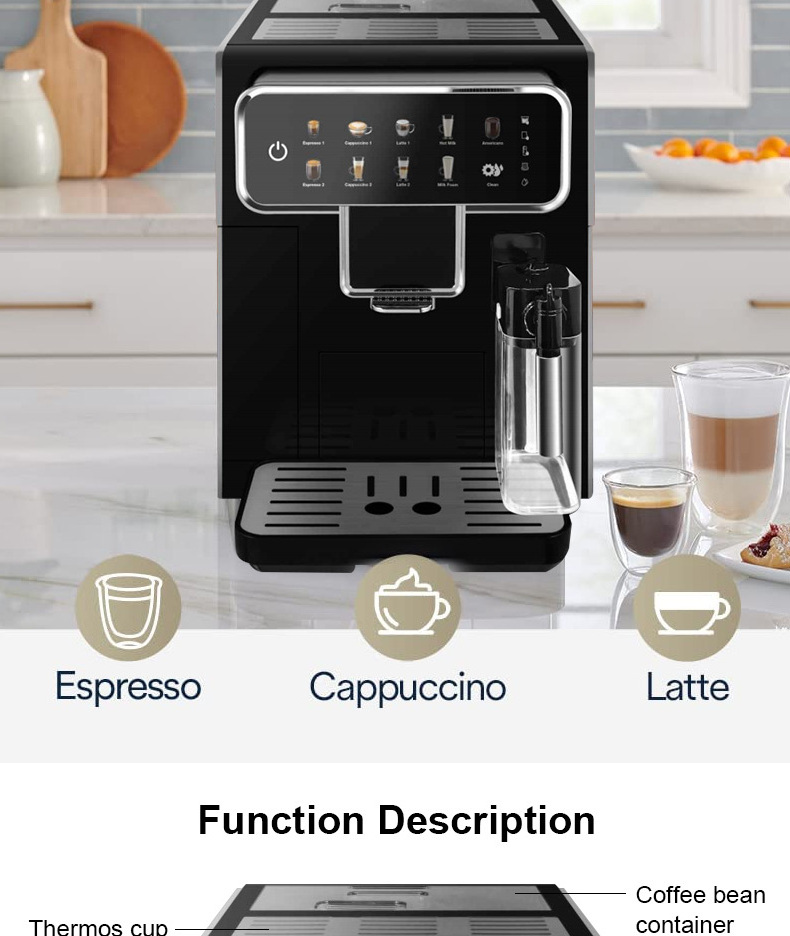 15 Bar Ulka Pump coffee maker Bean To Cup Ground Coffee Home Household Office Espresso Coffee Machine