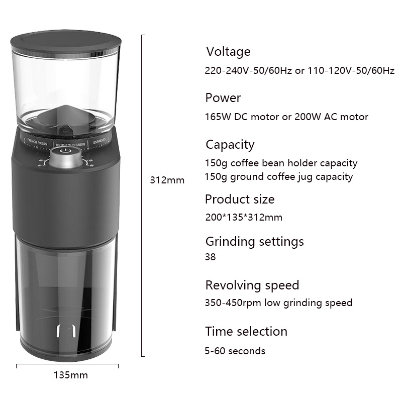 38 setting fine medium coarse powder  professional coffee grinder conical burr blade electric coffee grinder