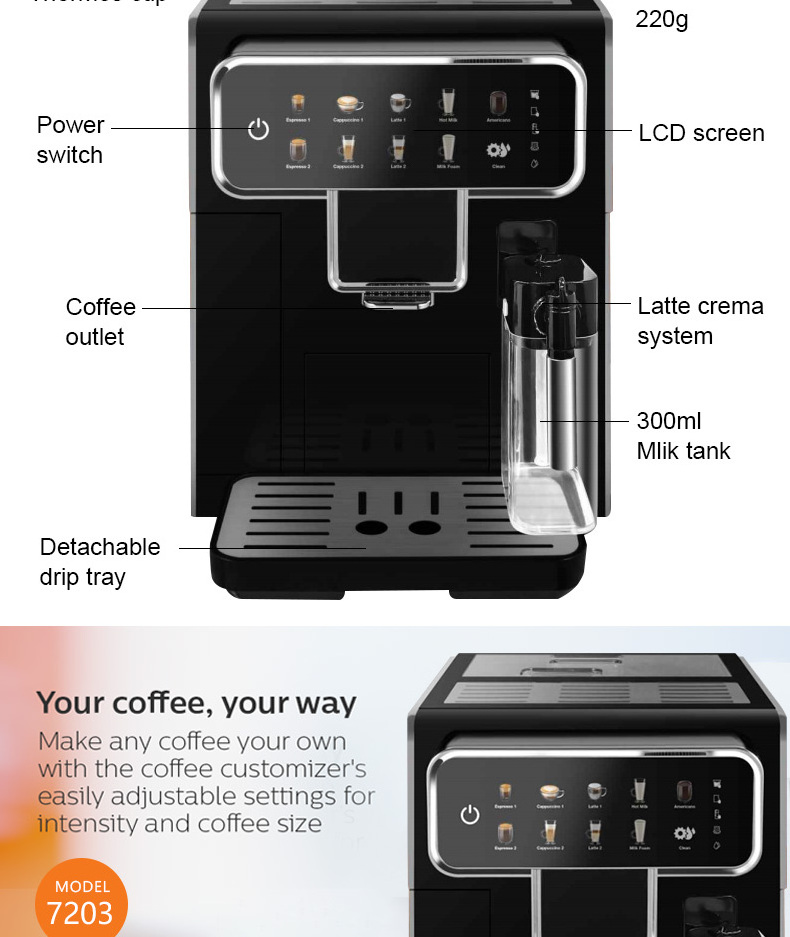 15 Bar Ulka Pump coffee maker Bean To Cup Ground Coffee Home Household Office Espresso Coffee Machine