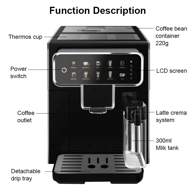 15 Bar Ulka Pump coffee maker Bean To Cup Ground Coffee Home Household Office Espresso Coffee Machine