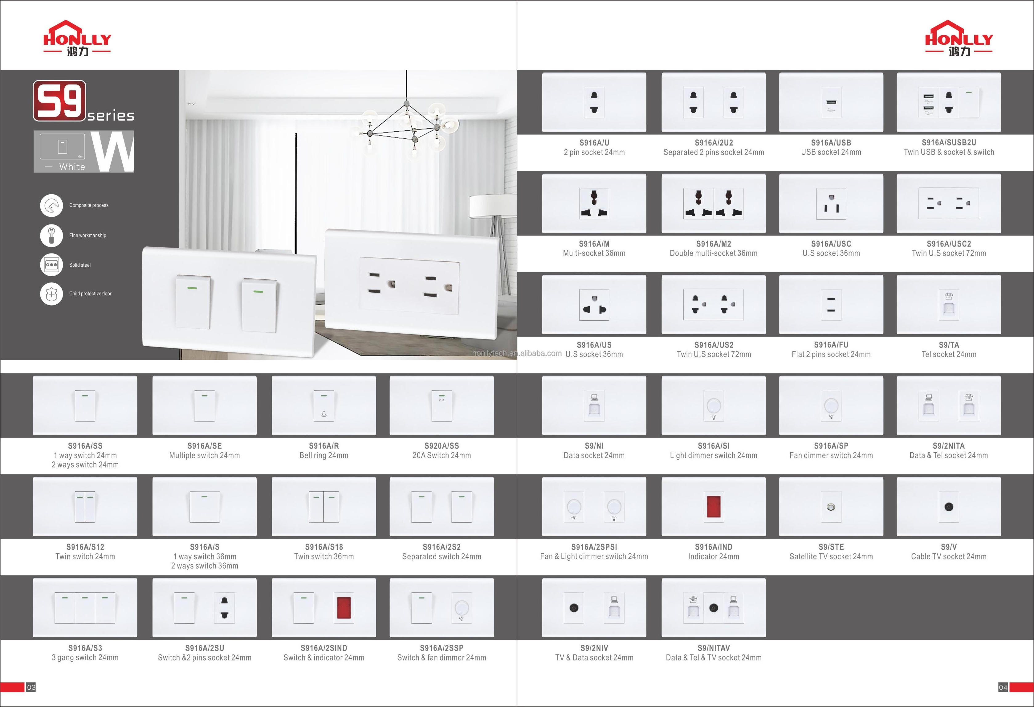 Schuko modular light controllers 110V-250V AC switch controller sockets and switches electrical 2 Gang wall switches