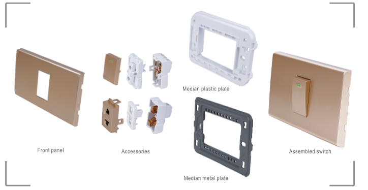 Schuko modular light controllers 110V-250V AC switch controller sockets and switches electrical 2 Gang wall switches