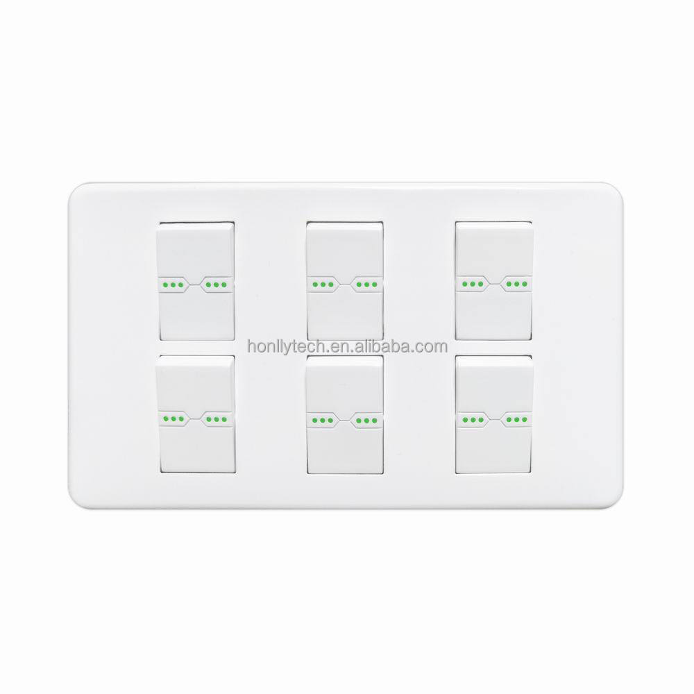 New design pakistan standard switch controller white PC fancy light switch 6 gang wall electric switches