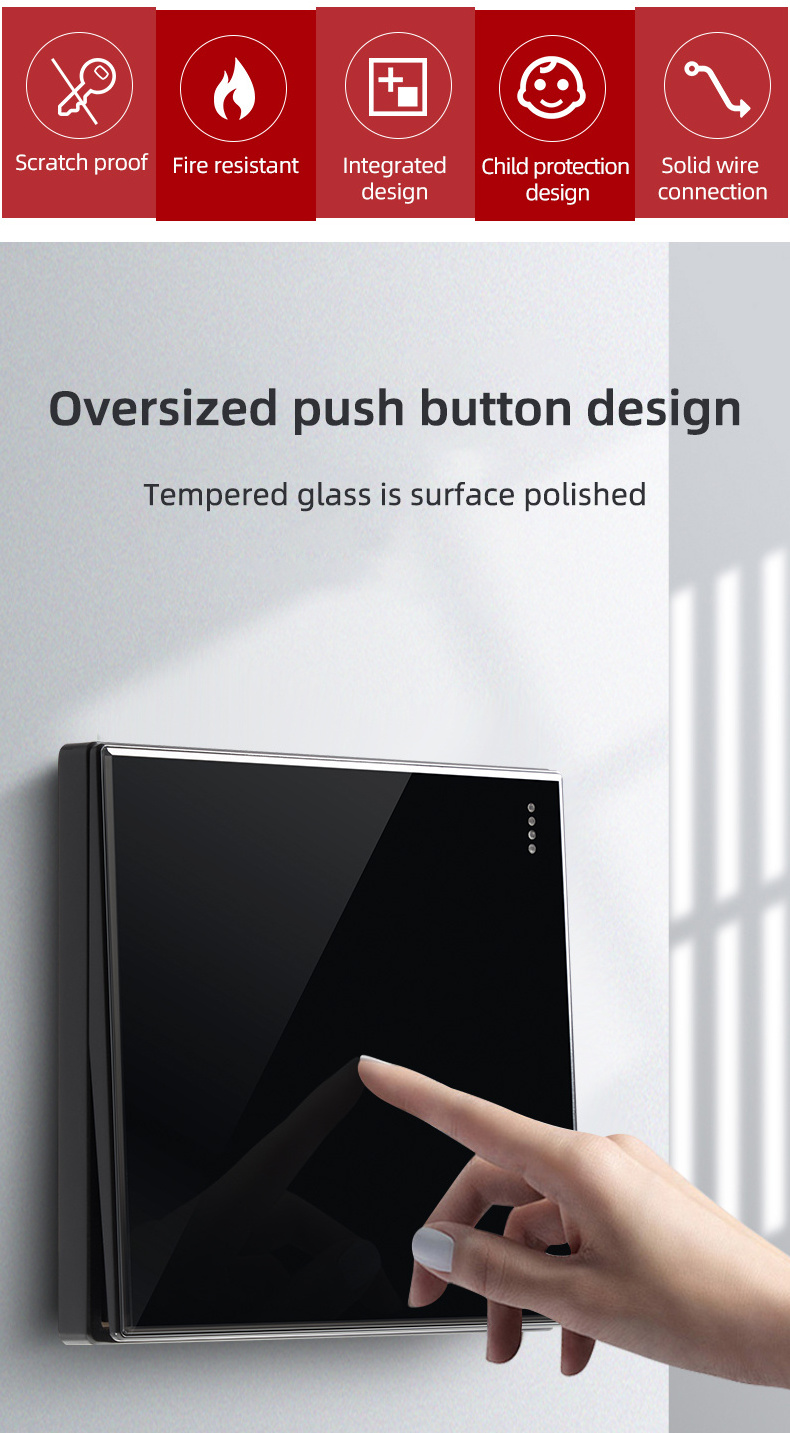 light switch 2 gang 1 way 2 way glass plate switch power push button LED light crystal tempered glass switch