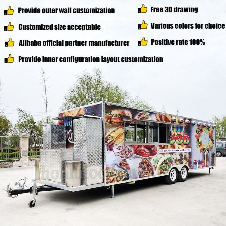 Food vending van catering trailer retro remorque food truck  7m stainless steel food truck for sale