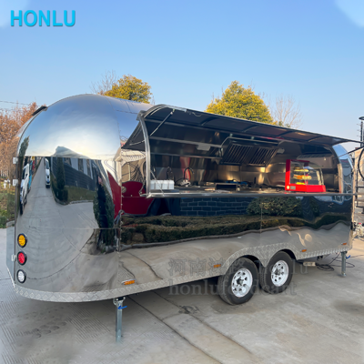 Biaxial Food Cart Trailer Mobile Food Truck Hot Dog Ice Cream Traction Kart Oil Brake For Sale