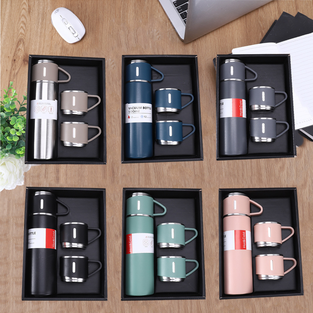 500ml custom reusable thermos bottle one cup with two lid gift tea mugs 304 stainless steel Mr and Mrs coffee mugs cups gift set