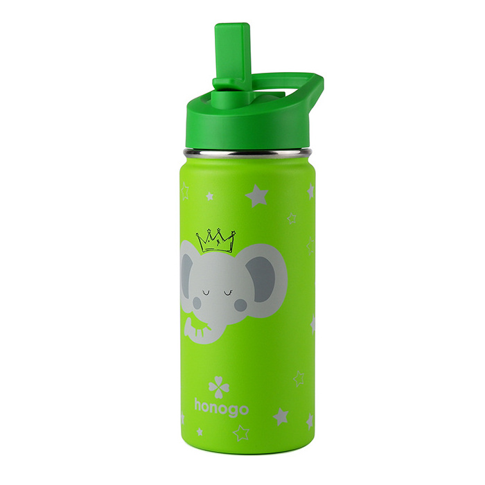 Carton Design 16oz Double Wall 18/8 Stainless Steel Children Thermos Cup Thermal Insulated Kids Water Bottle With Straw Lid