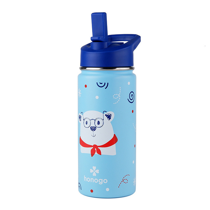 Carton Design 16oz Double Wall 18/8 Stainless Steel Children Thermos Cup Thermal Insulated Kids Water Bottle With Straw Lid