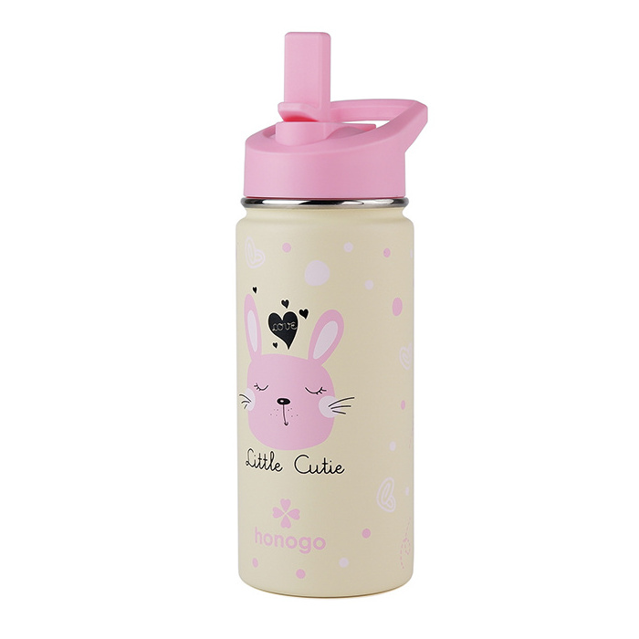 Carton Design 16oz Double Wall 18/8 Stainless Steel Children Thermos Cup Thermal Insulated Kids Water Bottle With Straw Lid