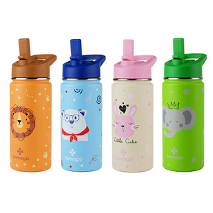 Carton Design 16oz Double Wall 18/8 Stainless Steel Children Thermos Cup Thermal Insulated Kids Water Bottle With Straw Lid