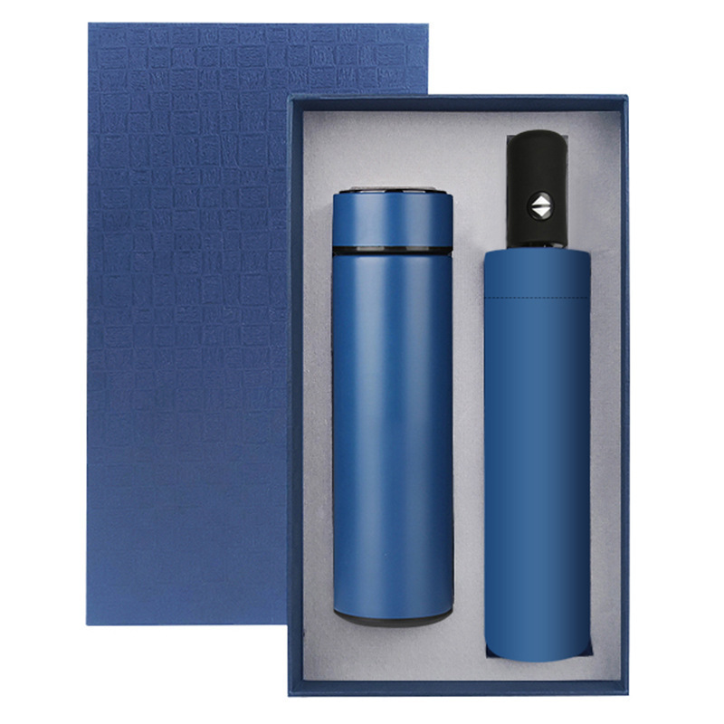 Vacuum Flask Gift Set LED Temperature Display Stainless Steel Business Thermos Smart Water Bottle And Umbrella Set With Gift Box