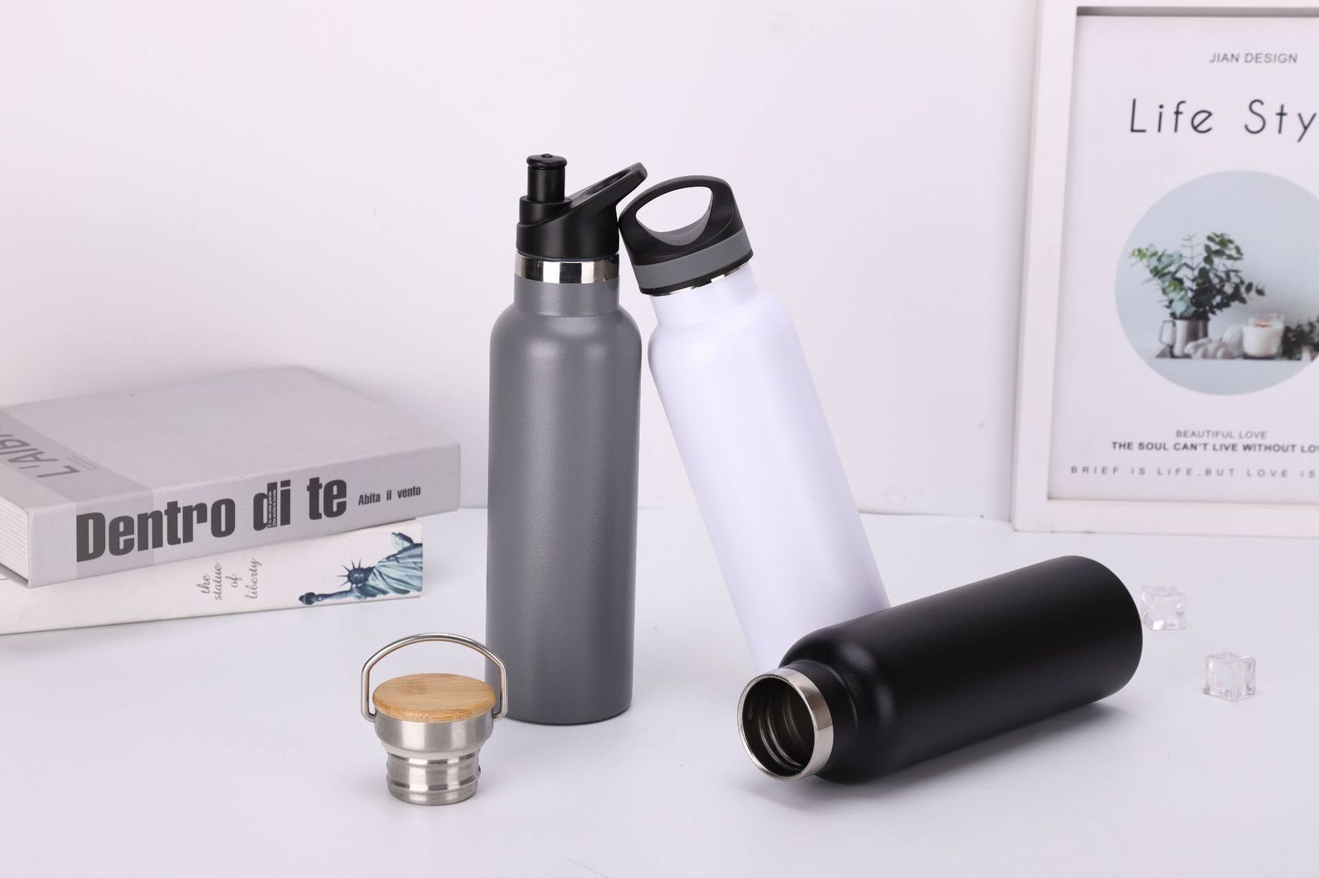 Sports Water Bottle - 24 oz 18 oz Leak Proof Iron Durable Canteen Double Walled Stainless Steel Gym Vacuum Thermos Bottles Flask