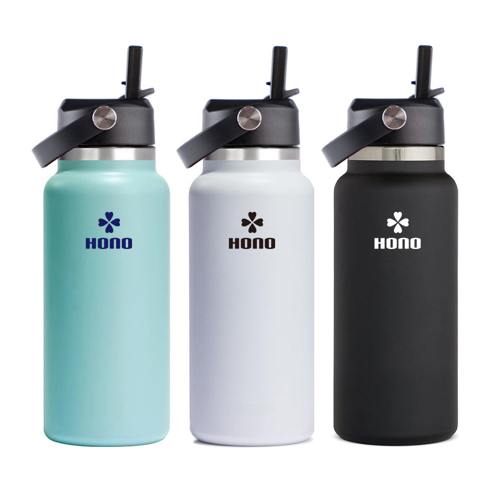 40 oz Large Hydro Sports Insulated Vacuum Flask Custom Stainless Steel 32 oz Thermos Wide Mouth Metal Gym Bottle with Straw Lid