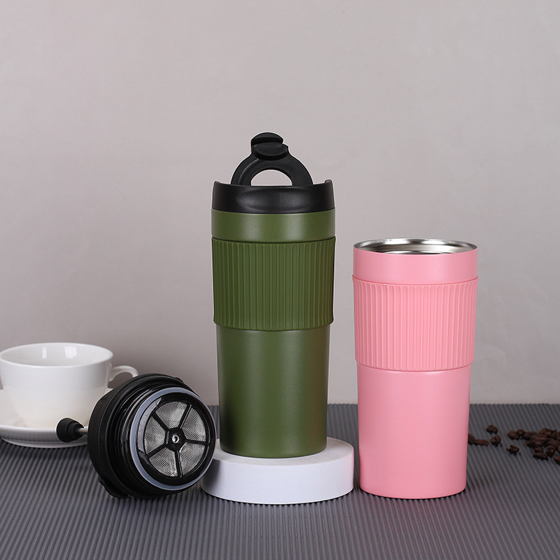 480ml To Go Vacuum Insulated French Coffee Press Travel Mug Stainless Steel Car Thermos Cup Coffee Tumbler With Filter