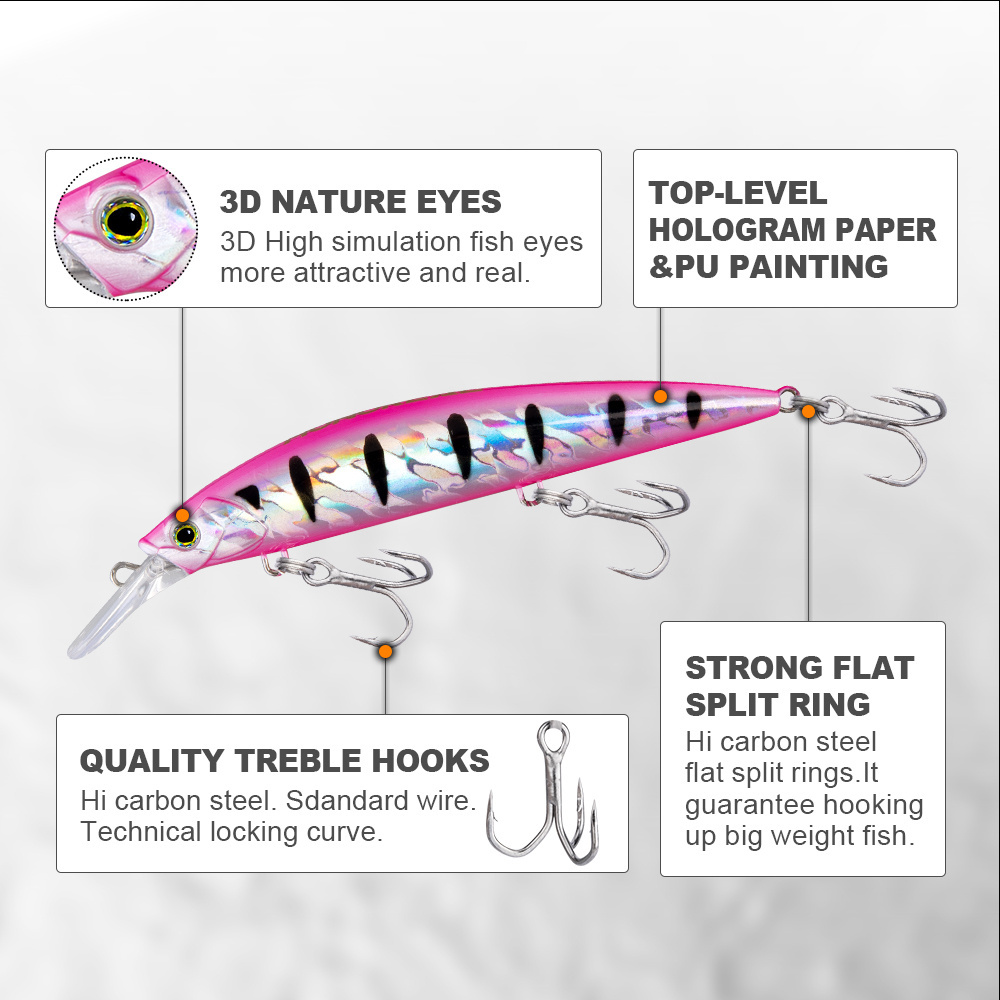 HONOREAL 110mm 39g Hard Plastic Carp Bait Salt Water Fishing Lure with Treble Hooks Artificial Sinking Minnow Lure