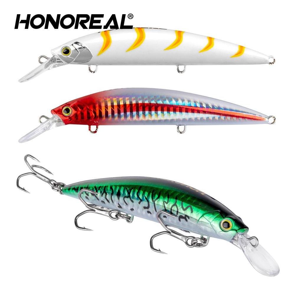 HONOREAL 110mm 39g Hard Plastic Carp Bait Salt Water Fishing Lure with Treble Hooks Artificial Sinking Minnow Lure